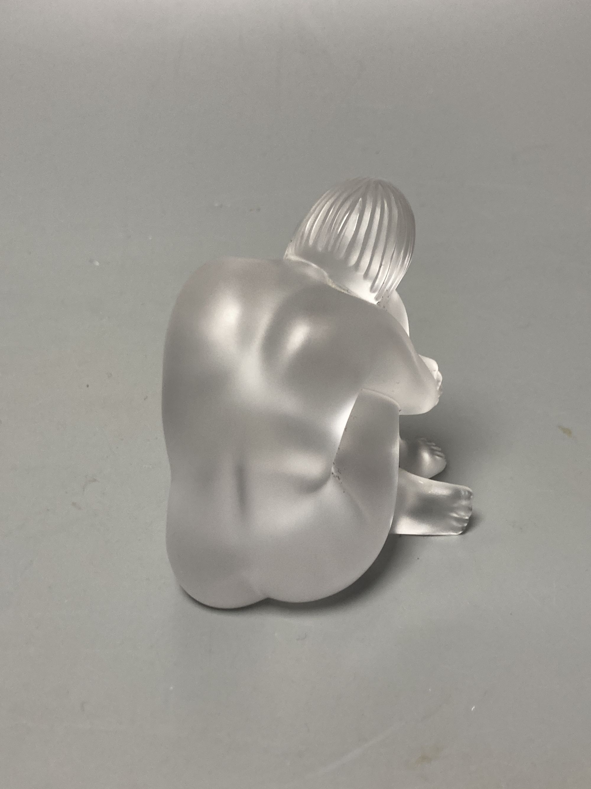A Lalique seated figural paperweight, height 7cm, boxed